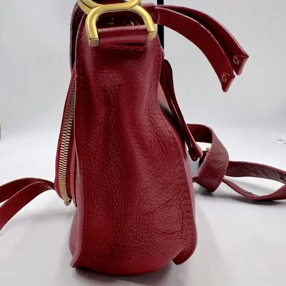 Chloe Marcie Scarlet Red Leather with Burgundy Crossbody Saddle Bag Auth - Picture 5 of 16